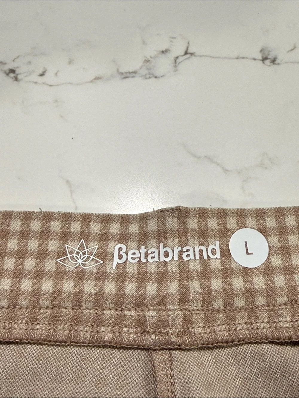 Betabrand‎ Wide Leg Dress Tan Gingham Check Yoga Pants Women’s Size L Retro